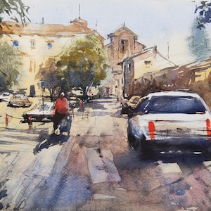 Tuscany Painting Original  Watercolor Italy Wall art Cityscape Artwork Above Sofa Art 10 by 14  by CupOfArtOriginal