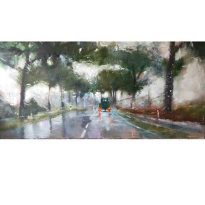 Pine Tree Painting Tuscany Original Artwork Italy Artwork Tuscany Art Landscape Painting Pine Tree Wall Art 16 by 31&quot; by CupOfArtOriginal
