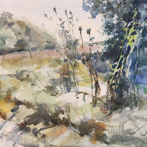 Wildflower Painting Tuscany Original Art Italy Artwork Landscape Painting Summer Artwork Original Wotercolor 10 by 14&quot; by CupOfArtOriginal