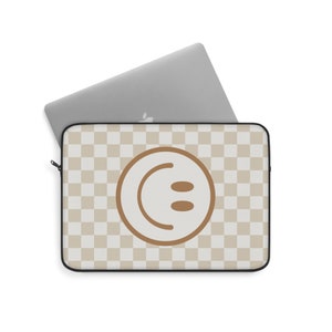 Neutral Checkered Smiley Face Laptop Sleeve