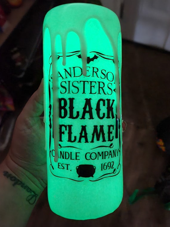 Black Flame Candle Hocus Pocus Tumbler Glow in the Dark