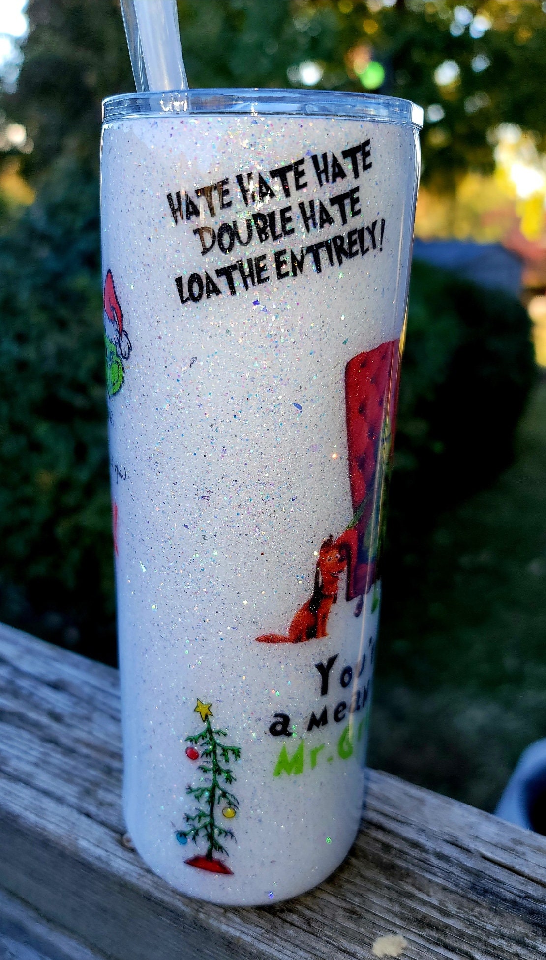 Custom 20 Oz Grinch Tumbler Drink Up Grinches Green Glitter Christmas Cup