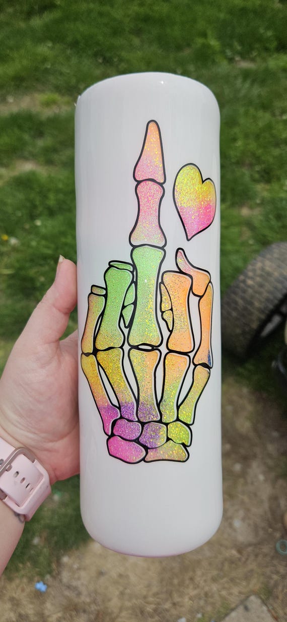F everything Tumbler, skeleton middle finger peek a boo tumbler