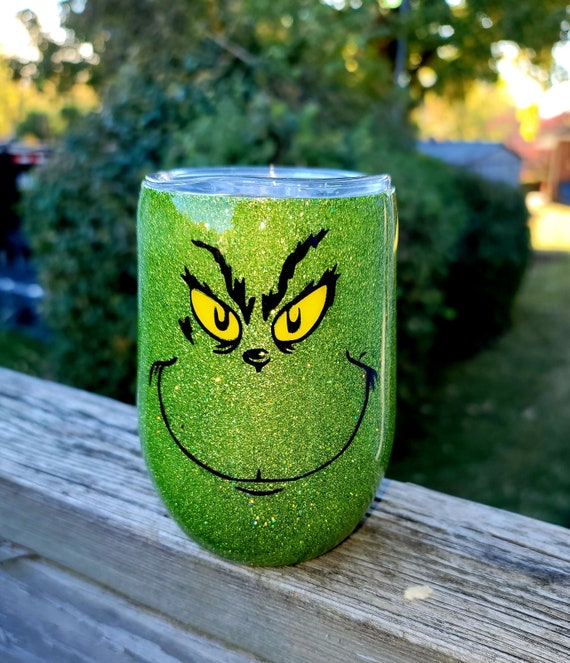 Custom 20 Oz Grinch Tumbler Drink Up Grinches Green Glitter Christmas Cup