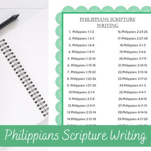 May include: A printable list of Philippians scripture verses, numbered 1 through 29, with each verse listed on a separate line. The list is surrounded by a green circle border.