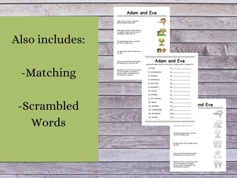 Elementary Bible Story Activity Pack Worksheets Adam and Eve - Etsy