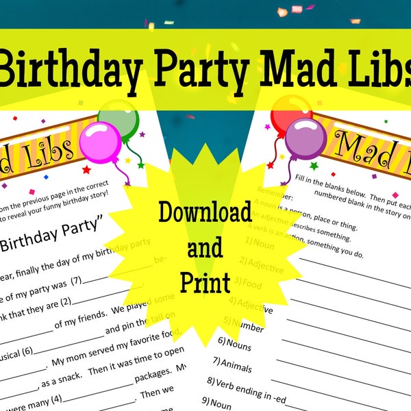 Birthday Party Mad Libs