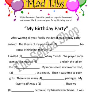 Birthday Party Mad Libs - Etsy