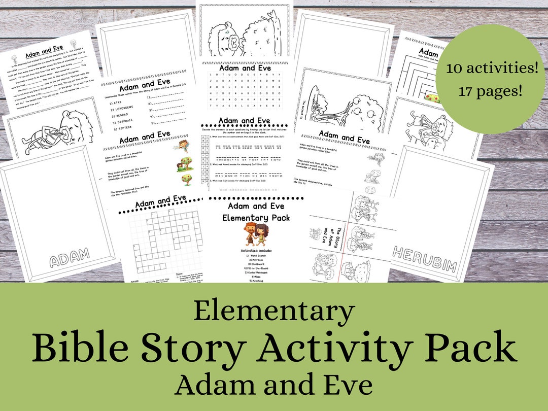 Elementary Bible Story Activity Pack Worksheets  Adam and Eve