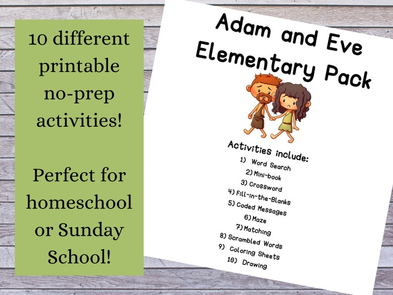 Elementary Bible Story Activity Pack Worksheets - Adam and Eve - Etsy