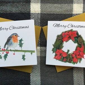 Robin/Krans Kerstkaart (6 stuks) 14x14 cm Blank
