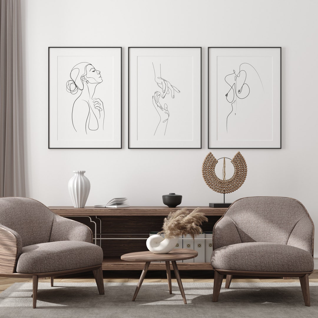 Line Art Woman Wall Art Set of 3 One Line Drawing Print Wall - Etsy