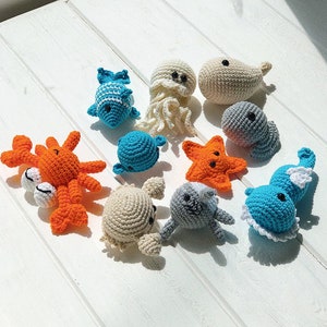 Set of 10 pcs crochet sea creature,knit aquatic inhabitants,handmade plush toy,knit oceanic dwellers,crochet plush fish,soft whale,jellyfish