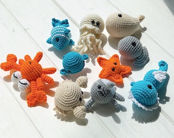Set of 10 pcs crochet sea creature,knit aquatic inhabitants,handmade plush toy,knit oceanic dwellers,crochet plush fish,soft whale,jellyfish