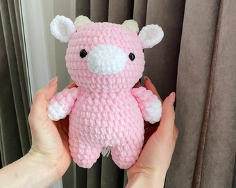 Rosa ValentinsKuh, gehäkelte Kuh Marshmallow, Plüschkuh in Pastellfarben, süße weiche Kuh Amigurumi, Baby Shower Plüsch Geschenk, süße Kuh