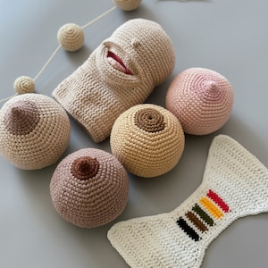 Midwife doula gift set for Breastfeeding, training lactation consultant, obstetrician student crochet set, baby puppet breast demonstration