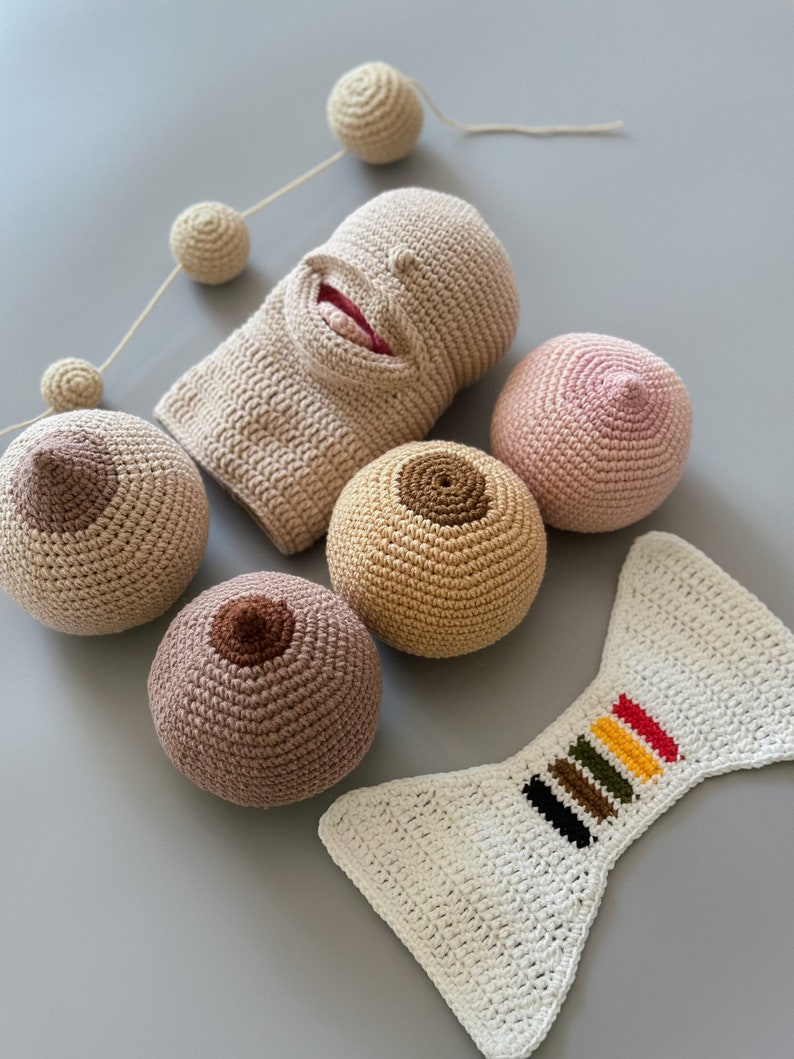 Midwife doula gift set for Breastfeeding, training lactation consultant, obstetrician student crochet set, baby puppet breast demonstration image 8