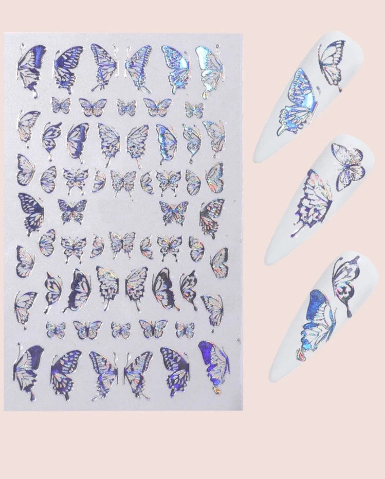 Butterfly nail art sticker decals for nail businesses chrome | Etsy