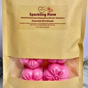 BIG Strongly Scented Sparkling Rose Shower Steamers | Extra Large | Essential Oil Self Care Gift