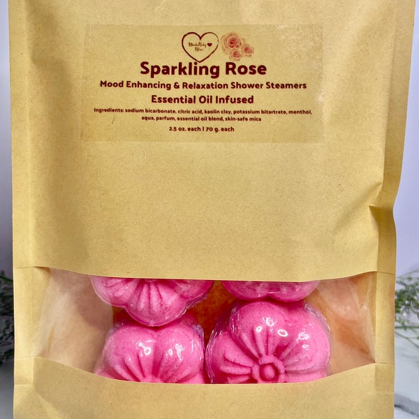 BIG Strongly Scented Sparkling Rose Shower Steamers | Extra Large | Essential Oil Aromatherapy Deep Relaxation Self Care Gift