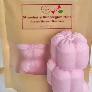 BIG Strongly Scented Strawberry Bubblegum Mint Shower Steamers | XL Self Care Spa Gift | Shower Lovers