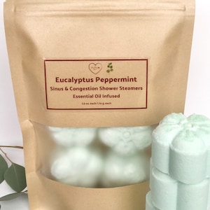 BIG Strongly Scented Eucalyptus Peppermint Shower Steamers | Extra Large | Essential Oil Aromatherapy Sinus Congestion Relief Self Care Gift