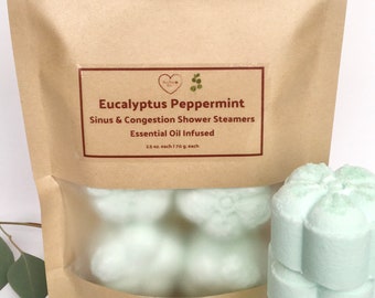 BIG Strongly Scented Eucalyptus Peppermint Shower Steamers | Extra Large | Essential Oil Aromatherapy Sinus Congestion Relief Self Care Gift