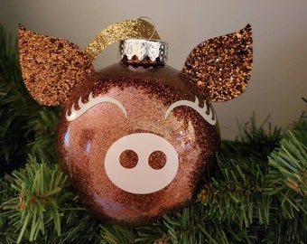 Brown Glitter Pig Ornament