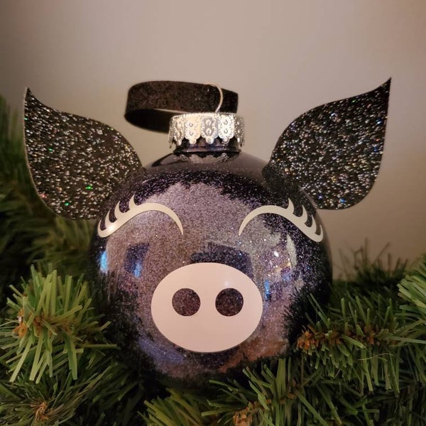 Black Glitter Pig Ornament