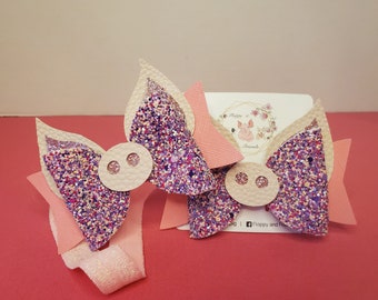 Purple and Pink Glitter Floppy Pig Hair Bow-Hair Accessory-Headband-Clip