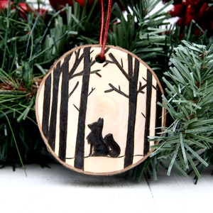 Woodland Fox Wood Slice Holiday Ornament