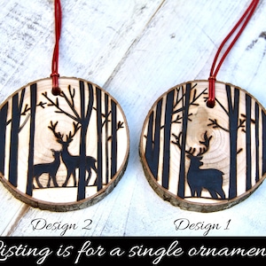 Woodland Deer Wood Slice Holiday Ornament, Personalizable Ornament, Custom Gift, Teacher Gift, Secret Santa Gift