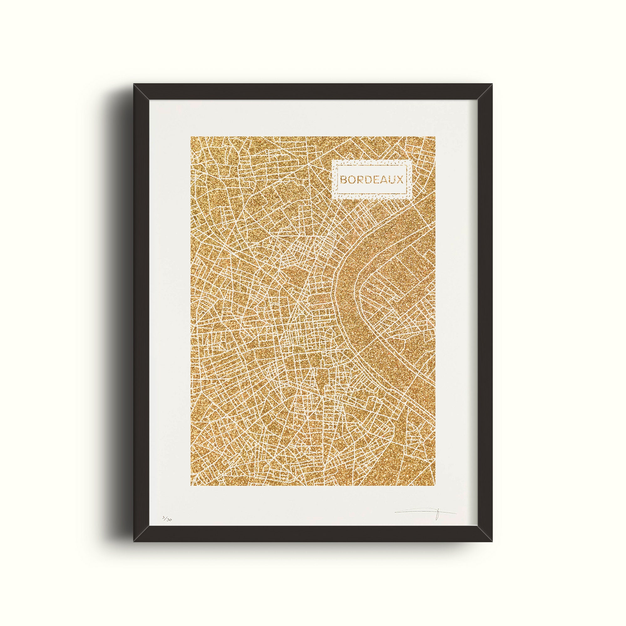 Bordeaux - Sérigraphie Or Paillette 30 Exemplaires Papier 350G 30x40cm La Motiferie Illustration Map