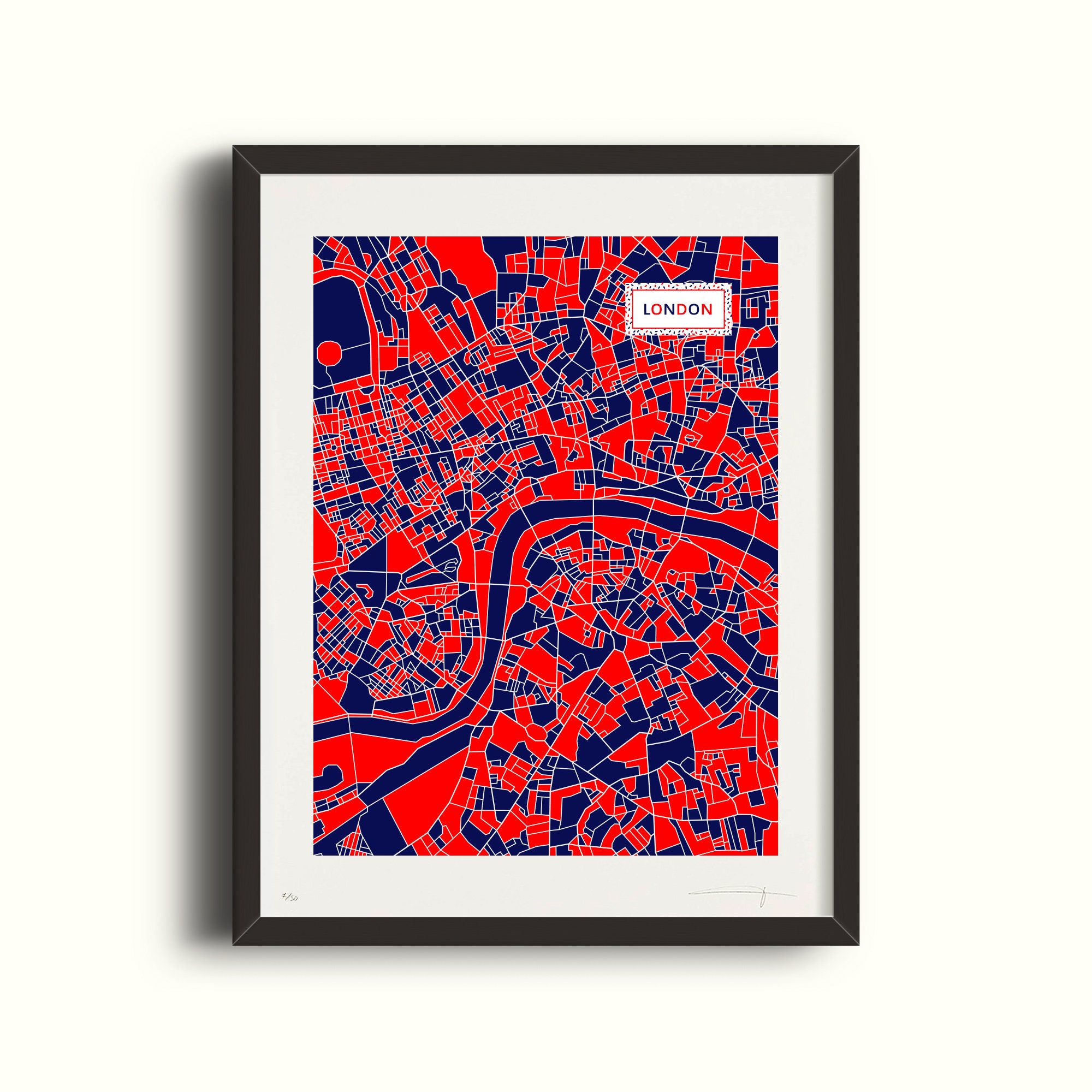 London - Sérigraphie Bleu et Rouge 50 Exemplaires Papier 350G 30x40cm, 40x50cm, 50x70cm La Motiferie