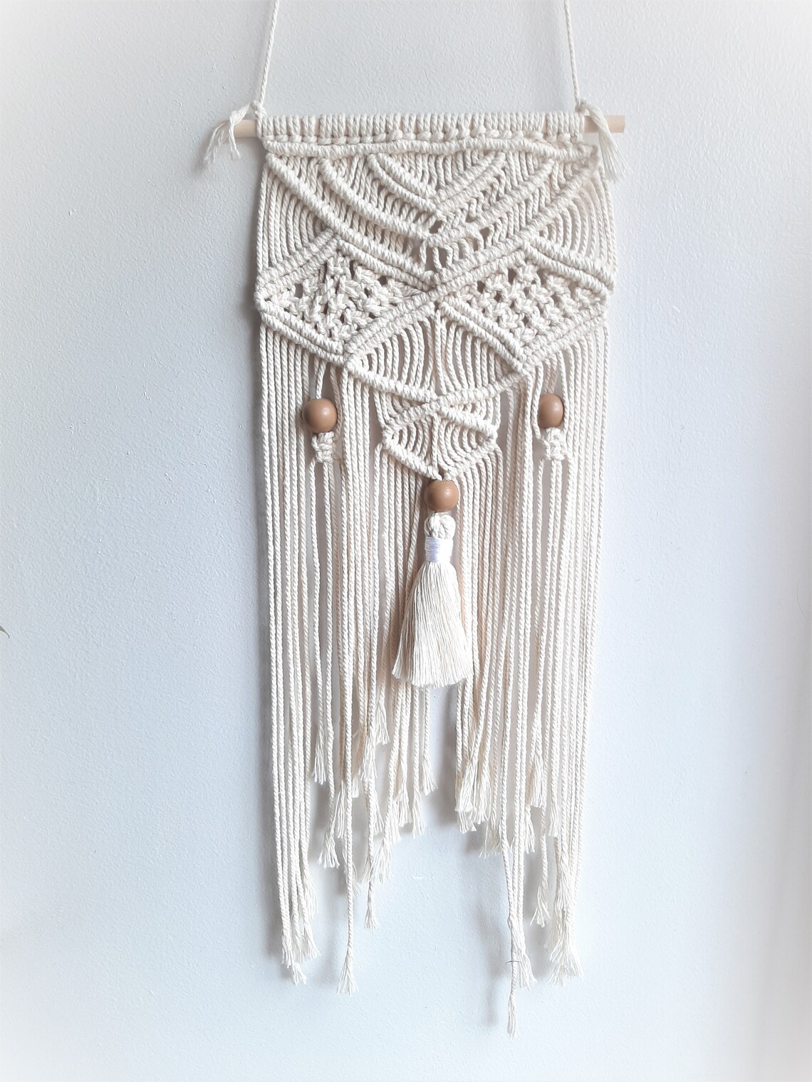 Macramé Wall Hanging With Wooden Beads Handmade Bohemian Etsy