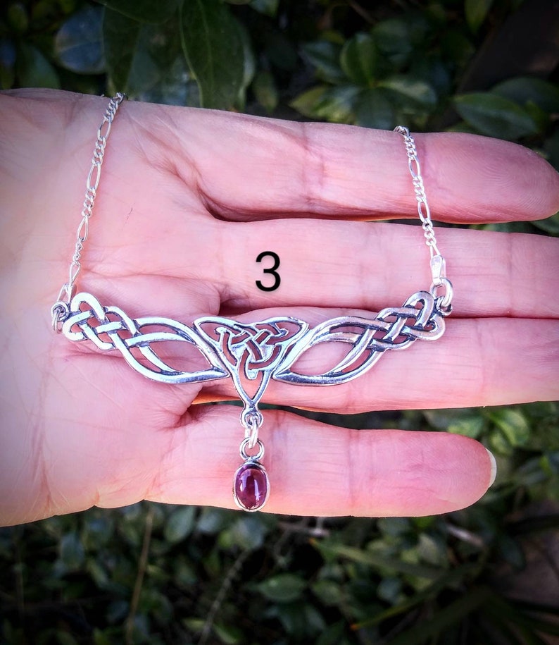 Choice of 4 different designs. Celtic Necklaces in Sterling Silver with Amethyst stones by Anita McKenzie