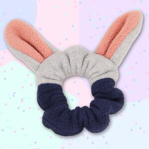 Judy-inspired ear scrunchie for women, chunky fleece hair accessory gift for her, fluffy elastic hair tie for Disney lovers