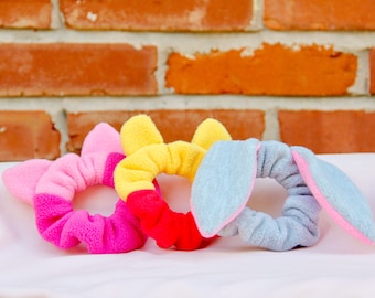 Hundred Acre Ear Scrunchie set for women | Chunky fleece hair accessory gift for her | Fluffy elastic hair tie for Disney-lovers