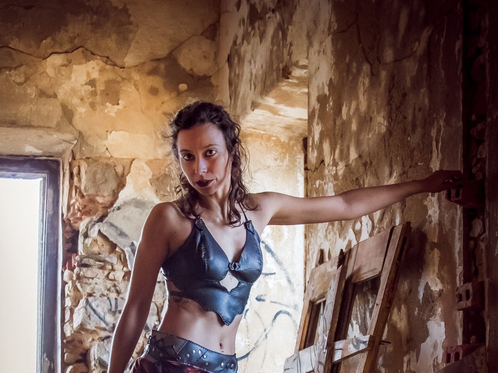 Leather halter tops store
