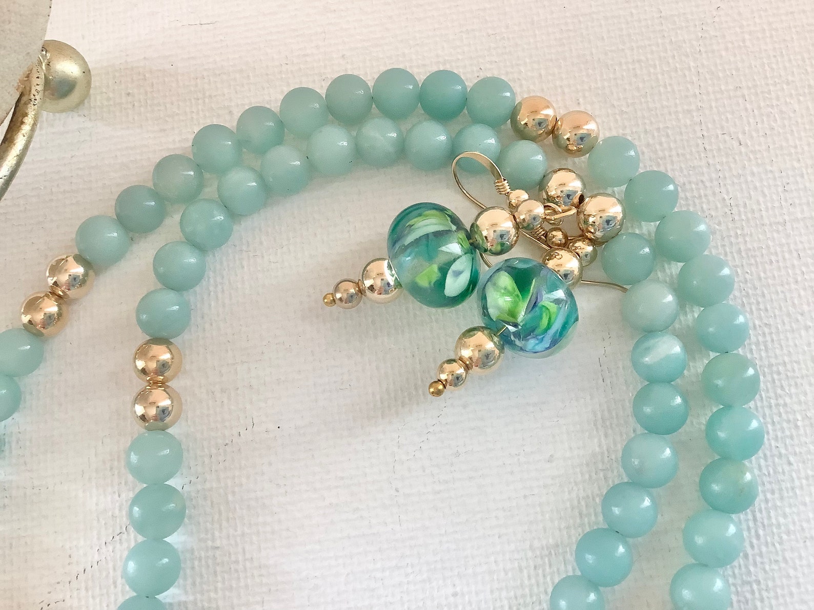 Amazonite bead necklace with amazonite and multi gem pendant. Etsy