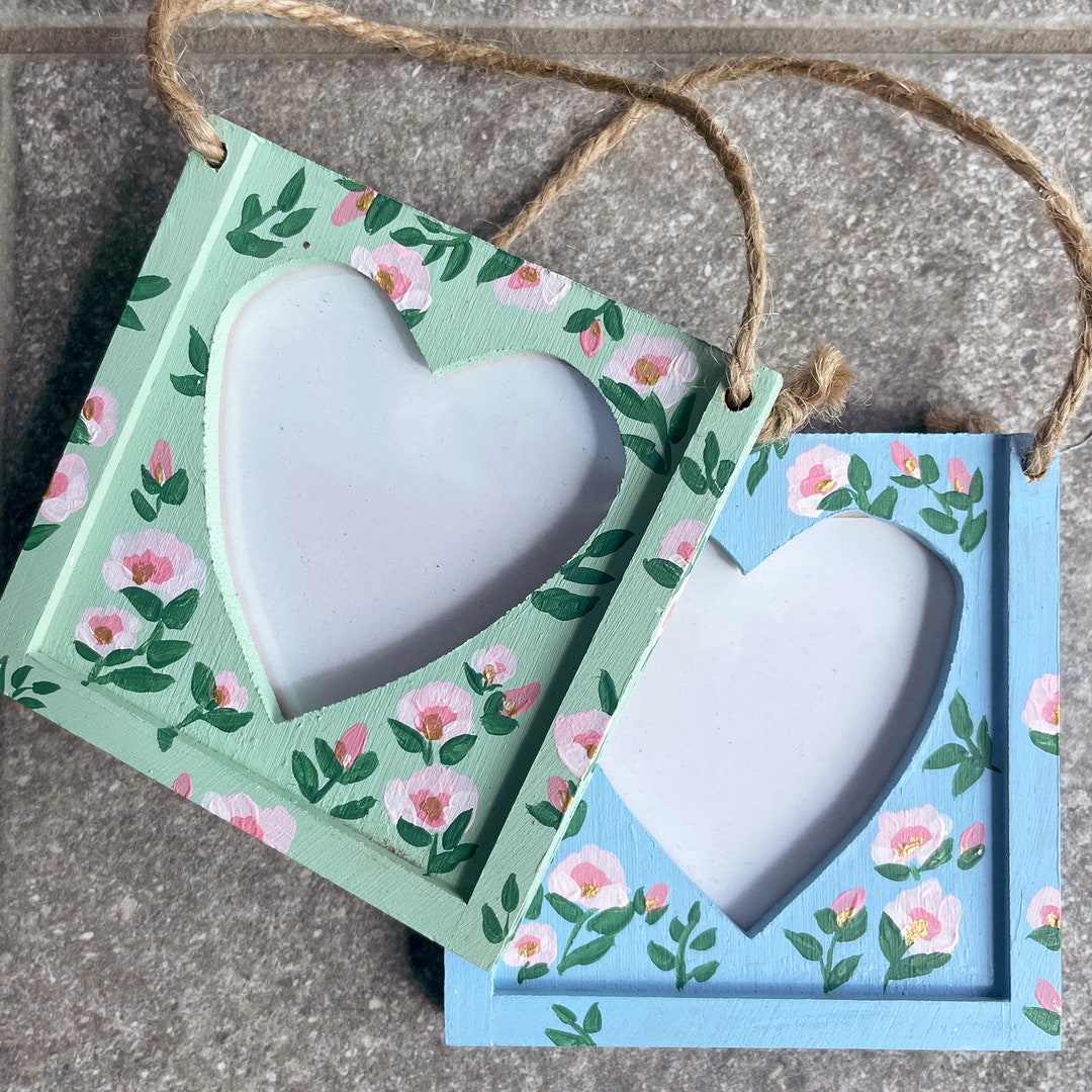 Hanging Wooden Heart Frames Hand Painted Floral Decoration Etsy UK