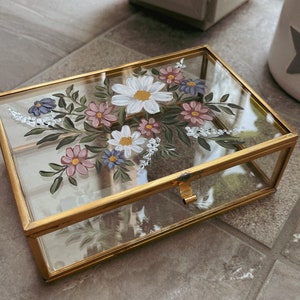 Hand-painted Made to Order Bespoke Personalised Floral Jewellery | Trinket | Memory | Wedding Ring Glass Boxes