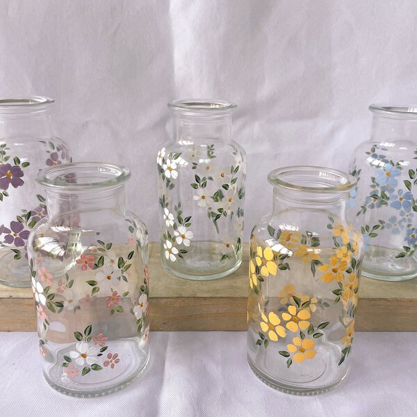 Hand-Painted Floral Glass Bottle Vase | Decorative Bottles | Gift