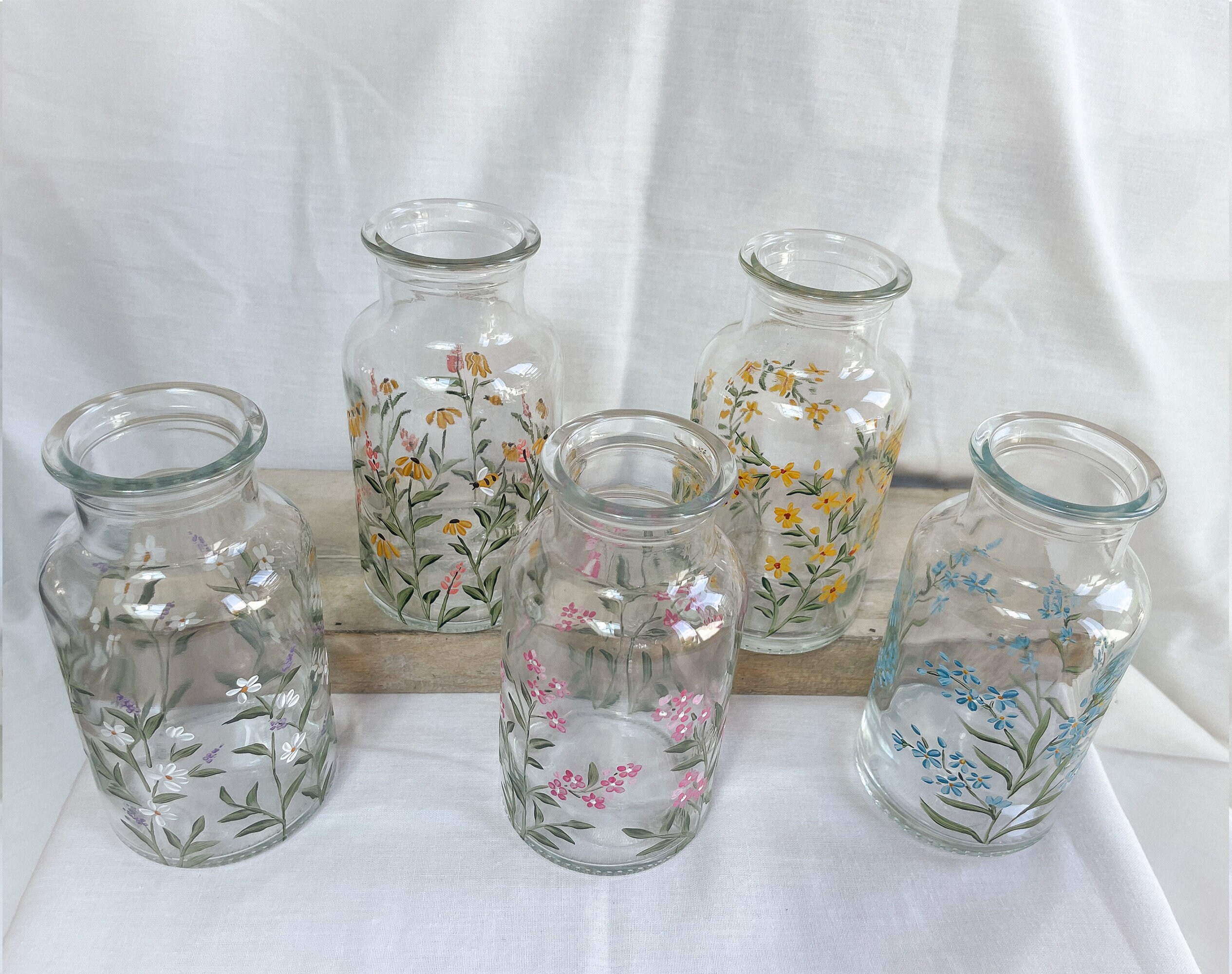 Handpainted Floral Glass Bottle Vase Decorative Bottles Etsy UK