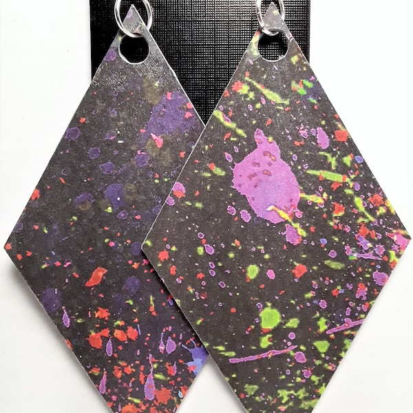 Neon Bright Earrings, Spray Painted Earrings, Non-Hypoallergenic, Large Earrings,  Dangle and Drop Earrings