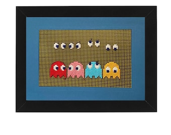 Pacman Ghosts Cross Stitch 5x7 Card
