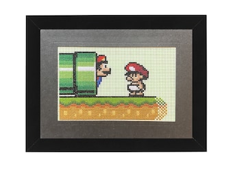 Mario Meets Baby Mario Cross Stitch 5x7 Card