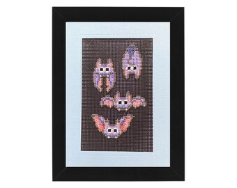 Purple Bats Cross Stitch 5x7 Card
