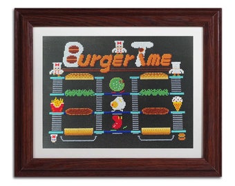 Burger Time Cross Stitch - MADE TO ORDER