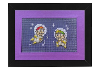 Mario and Luigi in Space Cross Stitch 5x7 Card